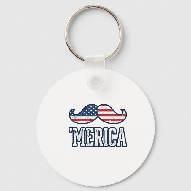 Chaveiro Distressed America Mustache Patriotic Vector Desig (Frente)