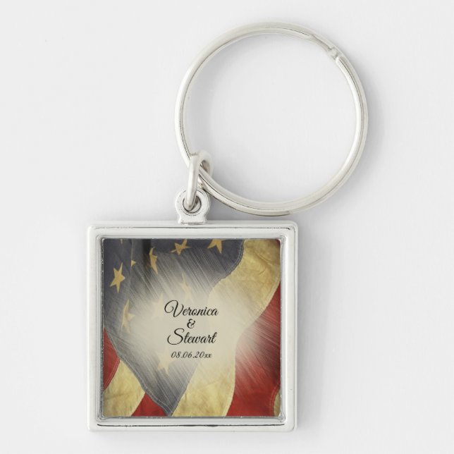 Chaveiro Distressed American Flag Names and Date (Frente)