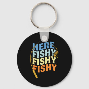 Chaveiro Dito Engraçado de Pesca Gráfico Vintage Aqui Peixe