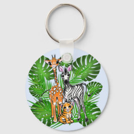 Chaveiro Diversão Amigos Safari giraffe zebra folhas de tig