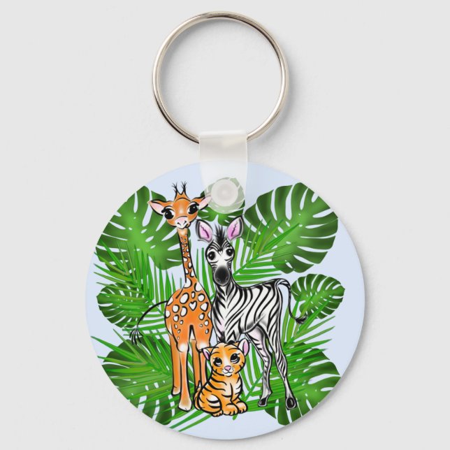 Chaveiro Diversão Amigos Safari giraffe zebra folhas de tig (Frente)