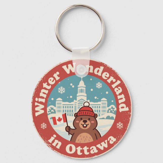 Chaveiro Diversão de Inverno do Castor Retro Ottawa (Frente)