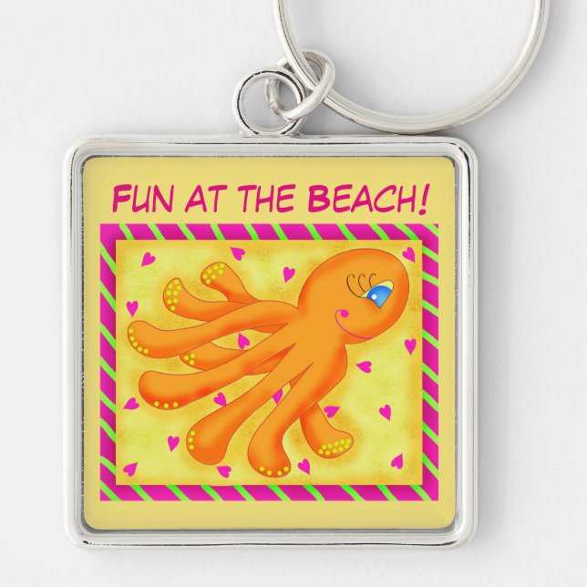 Chaveiro Diversão em Laranja Amarelo Octopus Whimsy Beach (Frente)