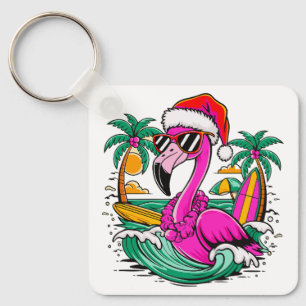 Chaveiro Diversão Festiva de Flamingo no Paraíso