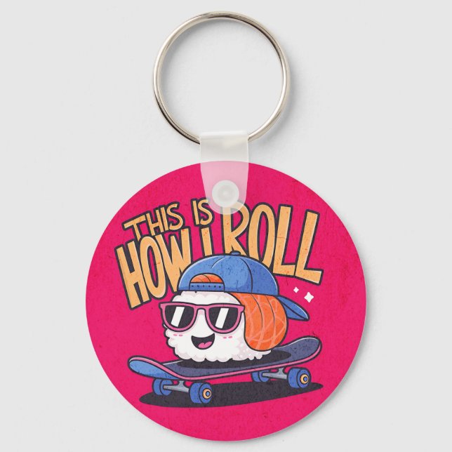 Chaveiro Diversão Kawaii Sushi no skate (Frente)