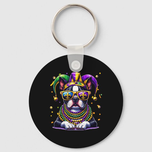 Chaveiro Diversão Mardi Gras Contas Boston Terrier Cachorro (Frente)