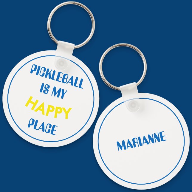 Chaveiro Diversão Retro Pickleball É Meu Lugar Feliz (Blue Pickleball Keyring)