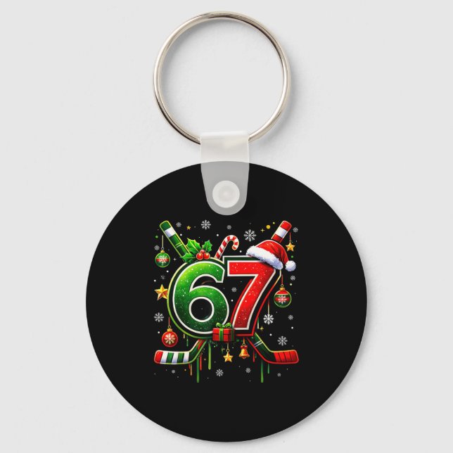 Chaveiro Divertido 67 Seis Sete Natal Hóquei no Gelo  (Frente)