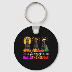 Chaveiro Divertido Feliz Hallothanksmas Doberman Cachorro H