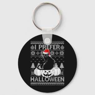 Chaveiro Divertido Prefiro Gato Preto de Halloween ao Natal