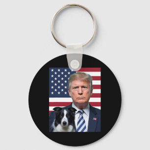 Chaveiro Divertido Trump E Border Collie Cachorro Bandeira