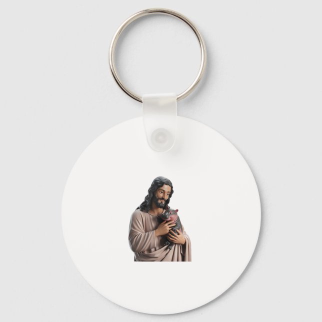 Chaveiro Divine Connection_ Jesus com Moo Deng Pygmy Hippo (Frente)