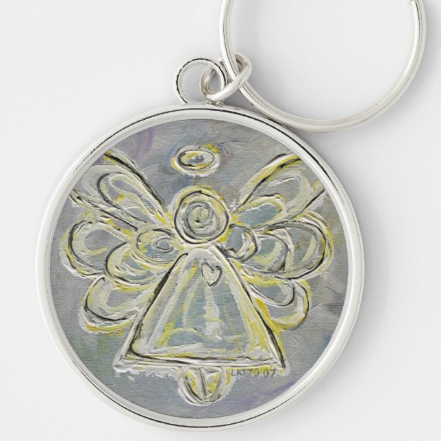 Chaveiro do Anjo Guardião de Luz Branca e Prata (Frente)