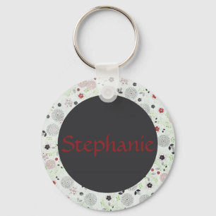Chaveiro do botão de nome personalizável das flore
