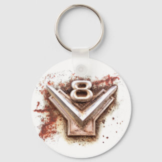 Chaveiro Do carro clássico: velho emblema v8 enferrujado em