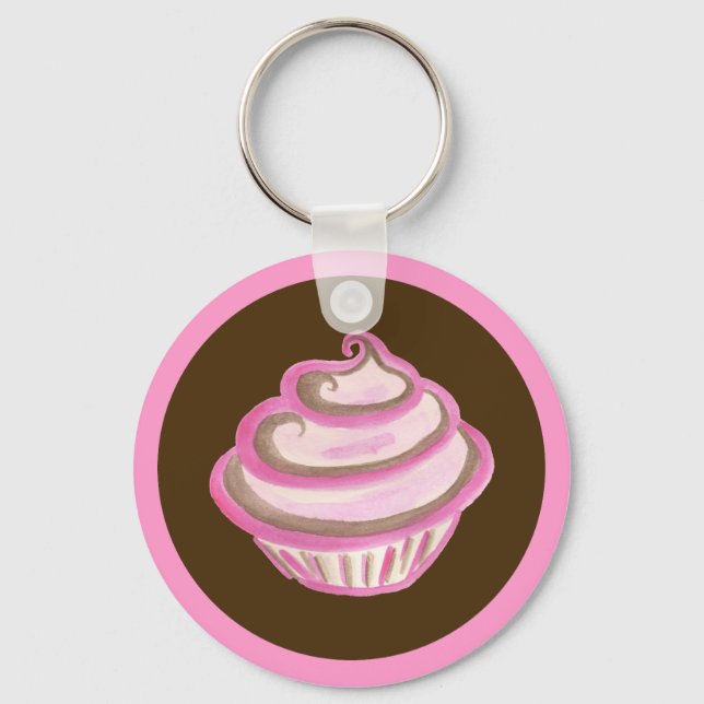 Chaveiro do Cupcake de espiral rosa (Frente)