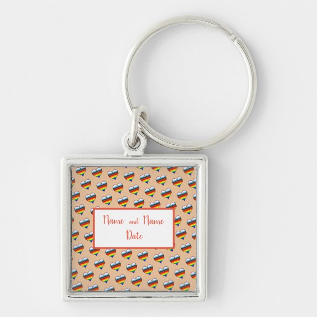 Chaveiro do Padrão do Coração Arco-Íris (Frente)