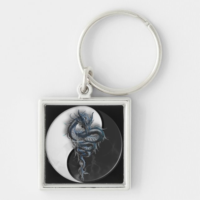 Chaveiro Do quadrado chinês do dragão de Yin Yang anel (Frente)