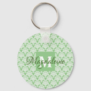 Chaveiro do Sage Green Damask com Monograma