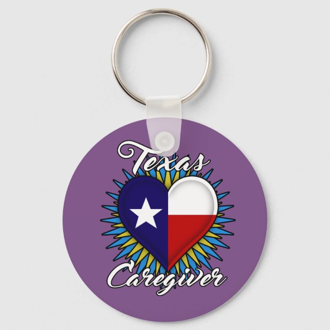 Chaveiro do Texas Caregiver (fundo roxo) (Frente)