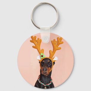 Chaveiro Doberman com chifres de veado
