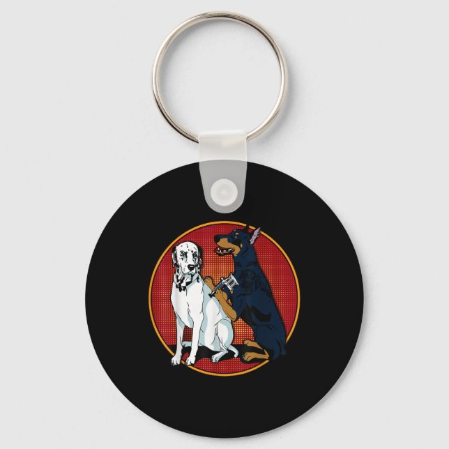 Chaveiro Doberman, Moçável, Cujo Cão Dalmático Tatuando (Frente)