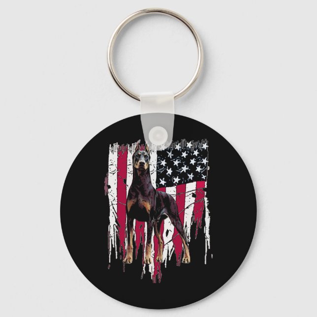 Chaveiro Doberman Pinscher Bandeira Americana EUA Incrível  (Frente)