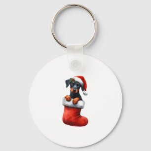 Chaveiro Doberman Pinscher No Natal Santa Hat Xmas