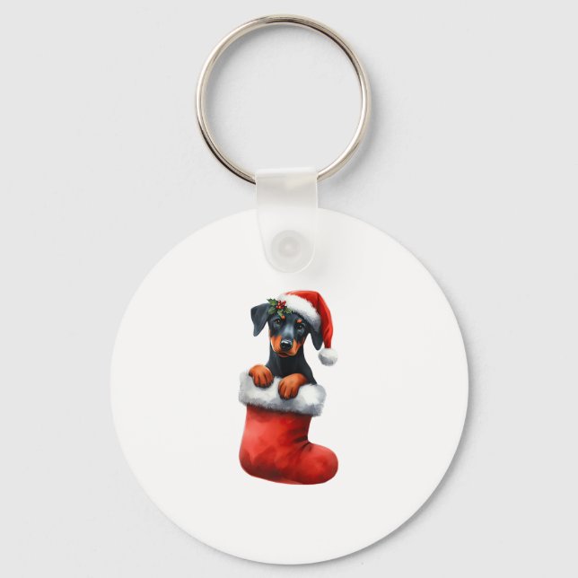 Chaveiro Doberman Pinscher No Natal Santa Hat Xmas (Frente)