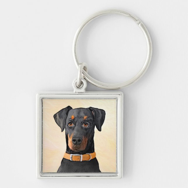 Chaveiro Doberman Pinscher Pintura Original Descortada (Frente)