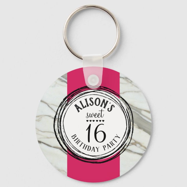 Chaveiro Doce 16, cor-de-rosa, preto, mármore branco (Frente)