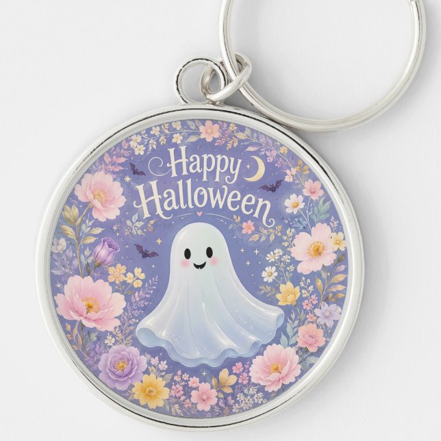 Chaveiro Doce Encanto Floral de Fantasma de Halloween (Frente)