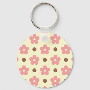 Chaveiro Doce Floral Rosa e Pontos Marrons Retrô