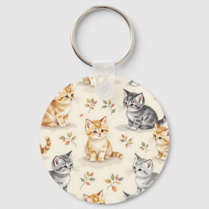 Chaveiro Doce Ginger e Kitten Cinza Watercolor Sem Costura