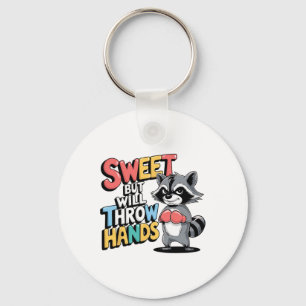 Chaveiro Doce, Mas Duro Raccoon Boxando Humor Attitude Funn