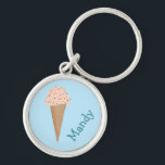 Chaveiro Doce Tratar Pink Sorvete Sprinkles PERSONALIZADO<br><div class="desc">Personalize este chaveiro bonitinho com seu próprio texto,  seu nome ou qualquer outra coisa que você quiser. Prepare-se para o verão com este doce design de cone de sorvete,  desenhado por mim para você! Verifique meu compro se há muito mais itens correspondentes!</div>