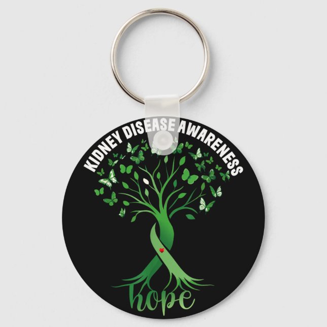 Chaveiro Doença renal conscientização fita verde árvore esp (Frente)