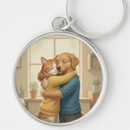 Chaveiro Dog and Cat Hugging Keychain