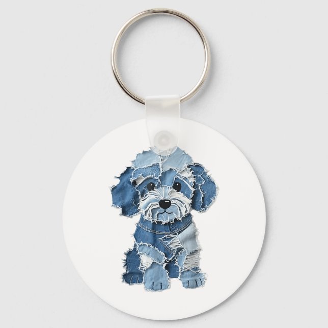 Chaveiro Dog Pattern Denim Patchwork Art (Frente)