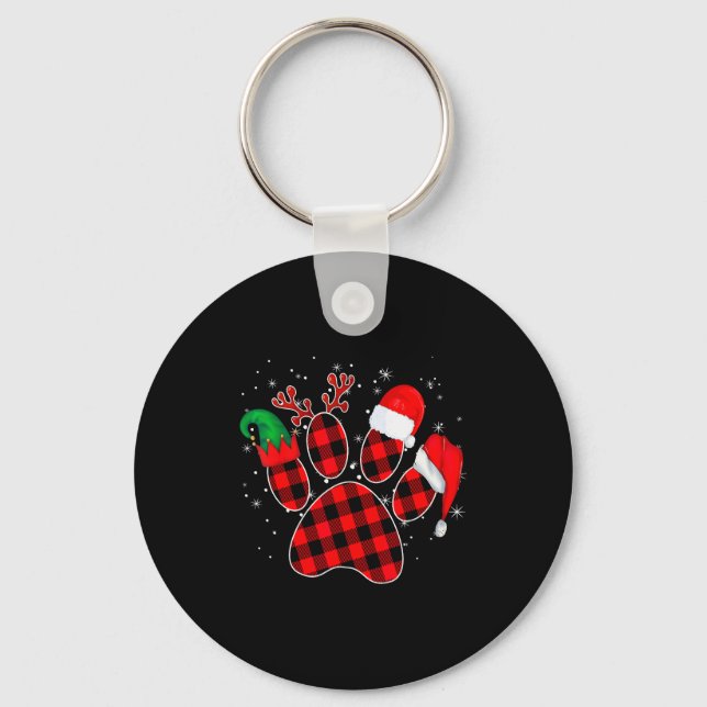 Chaveiro Dog Paws Christmas Buffalo Plaid Paw Santa Elf Rei (Frente)