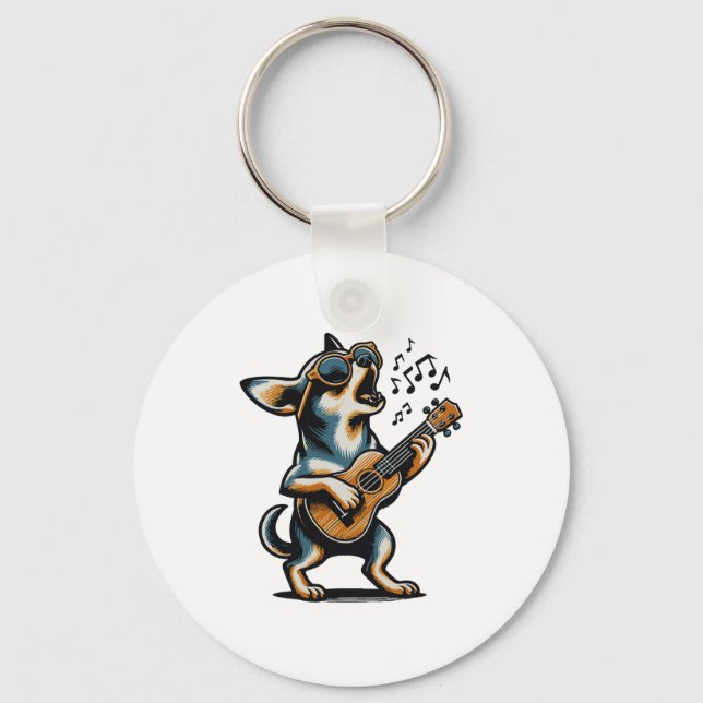 Chaveiro Dog Playing Guitar Singing Chihuahua Funny Dog Mar (Frente)