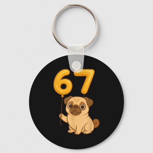 Chaveiro Dog Pug 67 Meme Six Seven Balloon Funny Gen Alpha  (Frente)