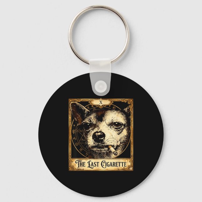 Chaveiro Dog smoking cigarette funny chihuahua meme tarot (Frente)