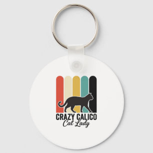 Chaveiro Doida Senhora do Gato Calico Vintage Retro Design