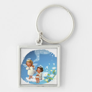Chaveiro Dois anjos que sentam-se nas nuvens