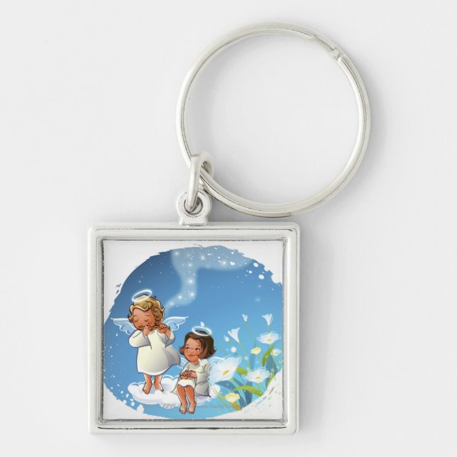 Chaveiro Dois anjos que sentam-se nas nuvens (Frente)