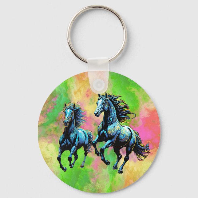 Chaveiro Dois Cavalos Galopantes Fantásticos (Frente)