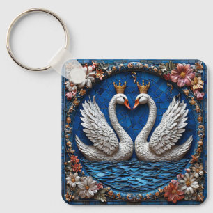 Chaveiro Dois Cisnes Elegantes Com Coroas