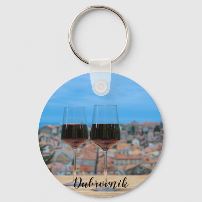 Chaveiro Dois copos de vinho tinto com vista à Dubrovnik Co (Frente)