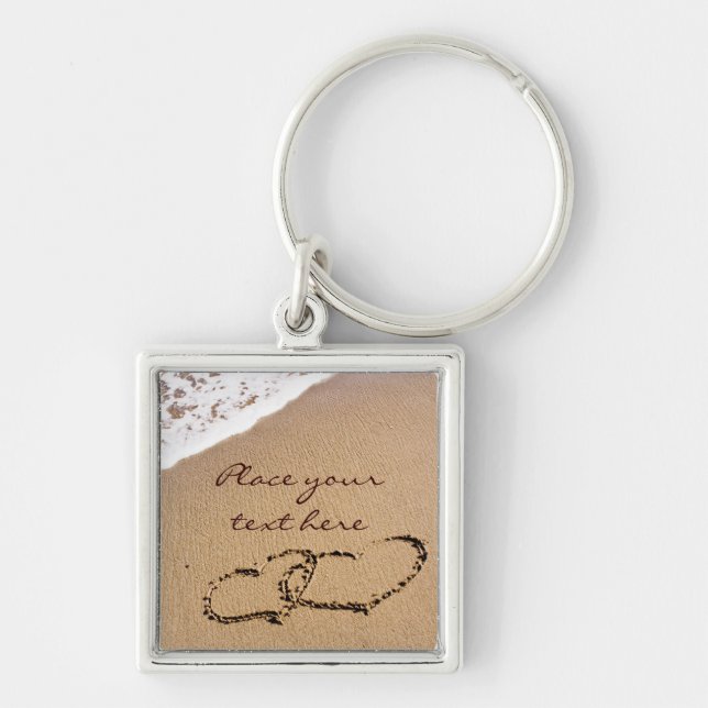 Chaveiro Dois Corações Na Areia (Frente)